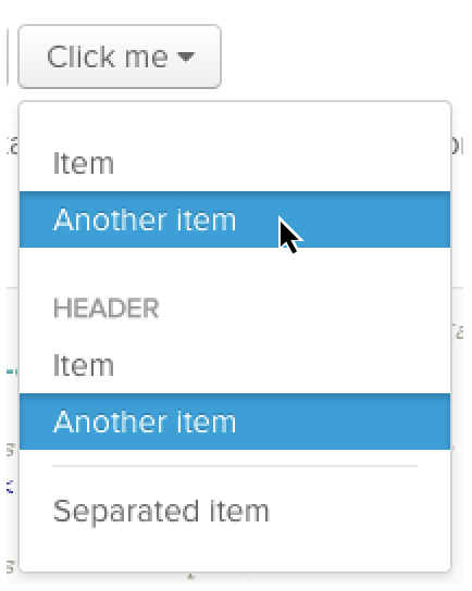 A dropdown component with two items highlighted. A mouse cursor hovers over one.